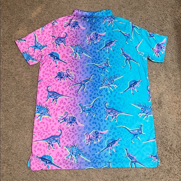 Chubbies Dino Delight Short Sleeve Performance Polo Shirt Turquoise / Aqua XL - Picture 6 of 8